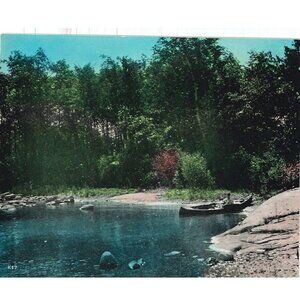 Vintage Calendar Print Canoe on the Lake 4x5